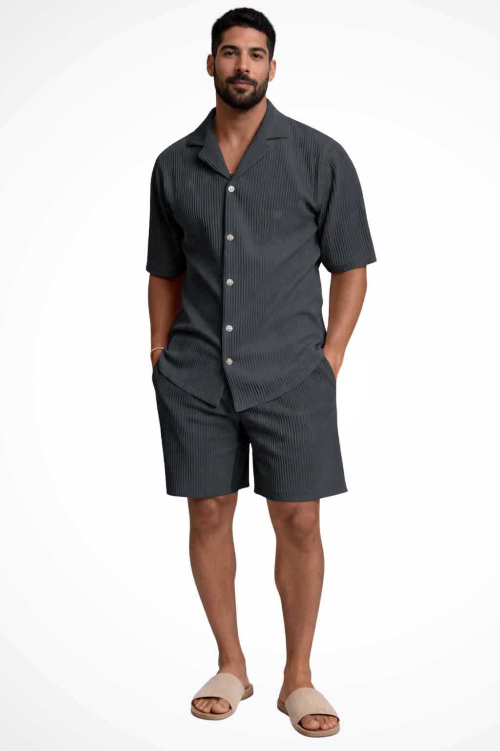Ralston | Men Short Sleeve Textured Shirt and Shorts Summer Outfit Set