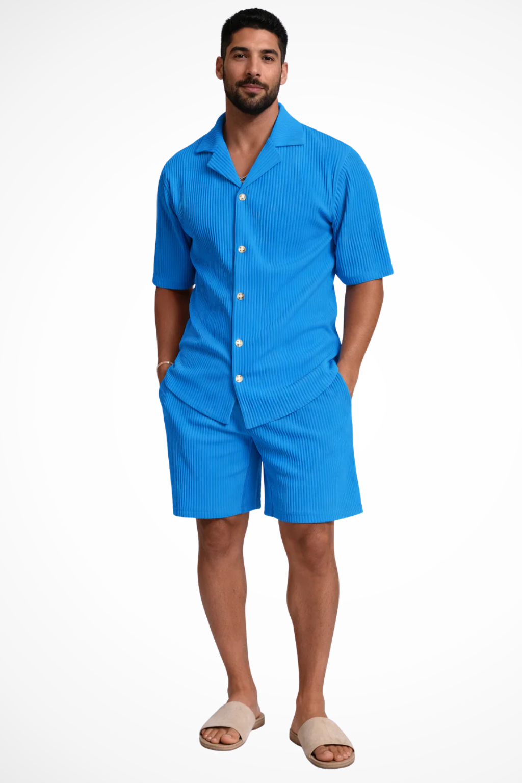 Ralston | Men Short Sleeve Textured Shirt and Shorts Summer Outfit Set