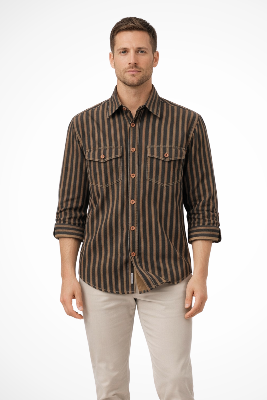 Noah | Men Washed Striped Shirt Loose Fit Long Sleeve Blouse