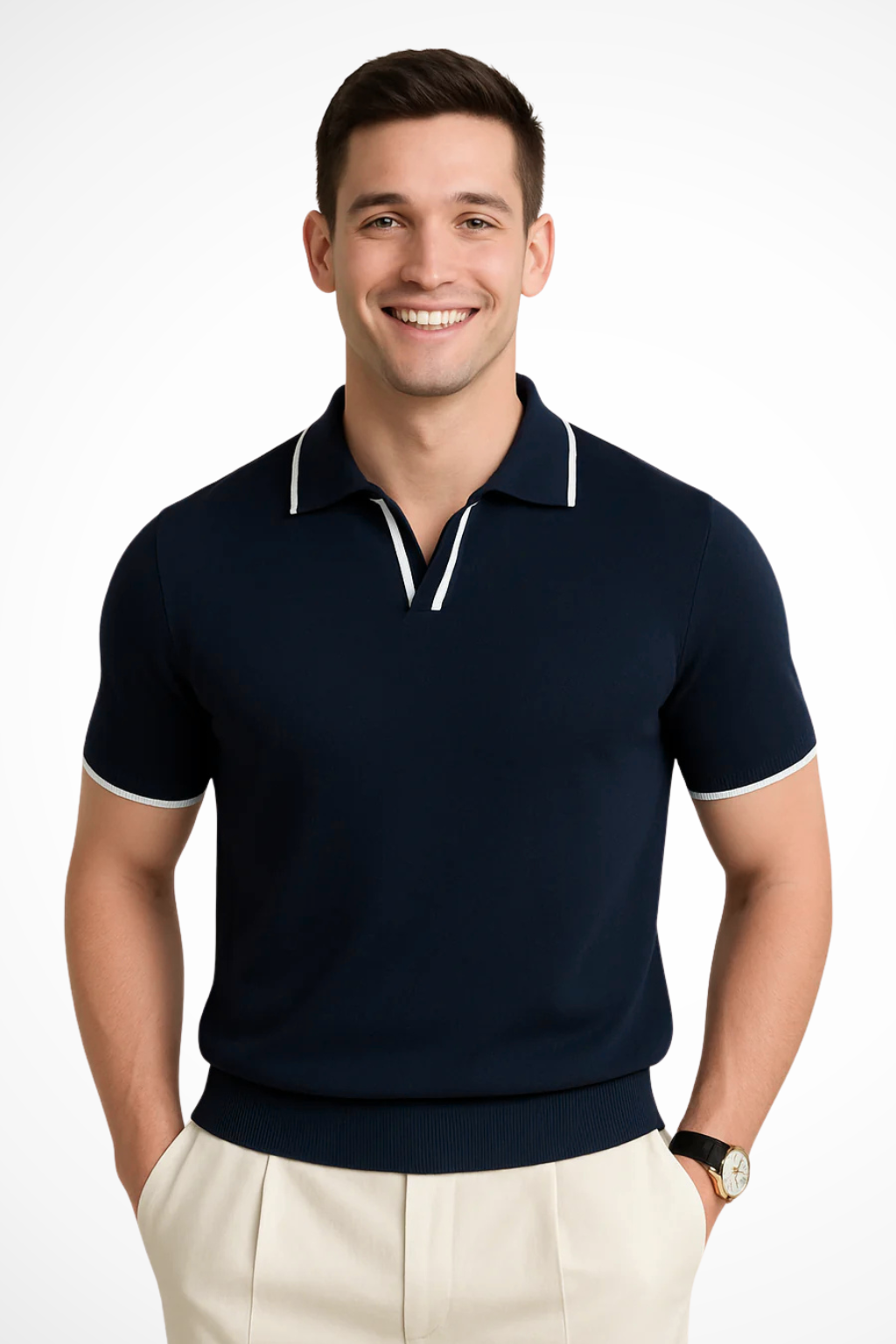 Justin | Men Slim Fit Knit Polo Shirt with Contrast Trim