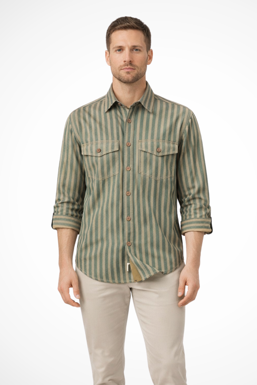 Noah | Men Washed Striped Shirt Loose Fit Long Sleeve Blouse