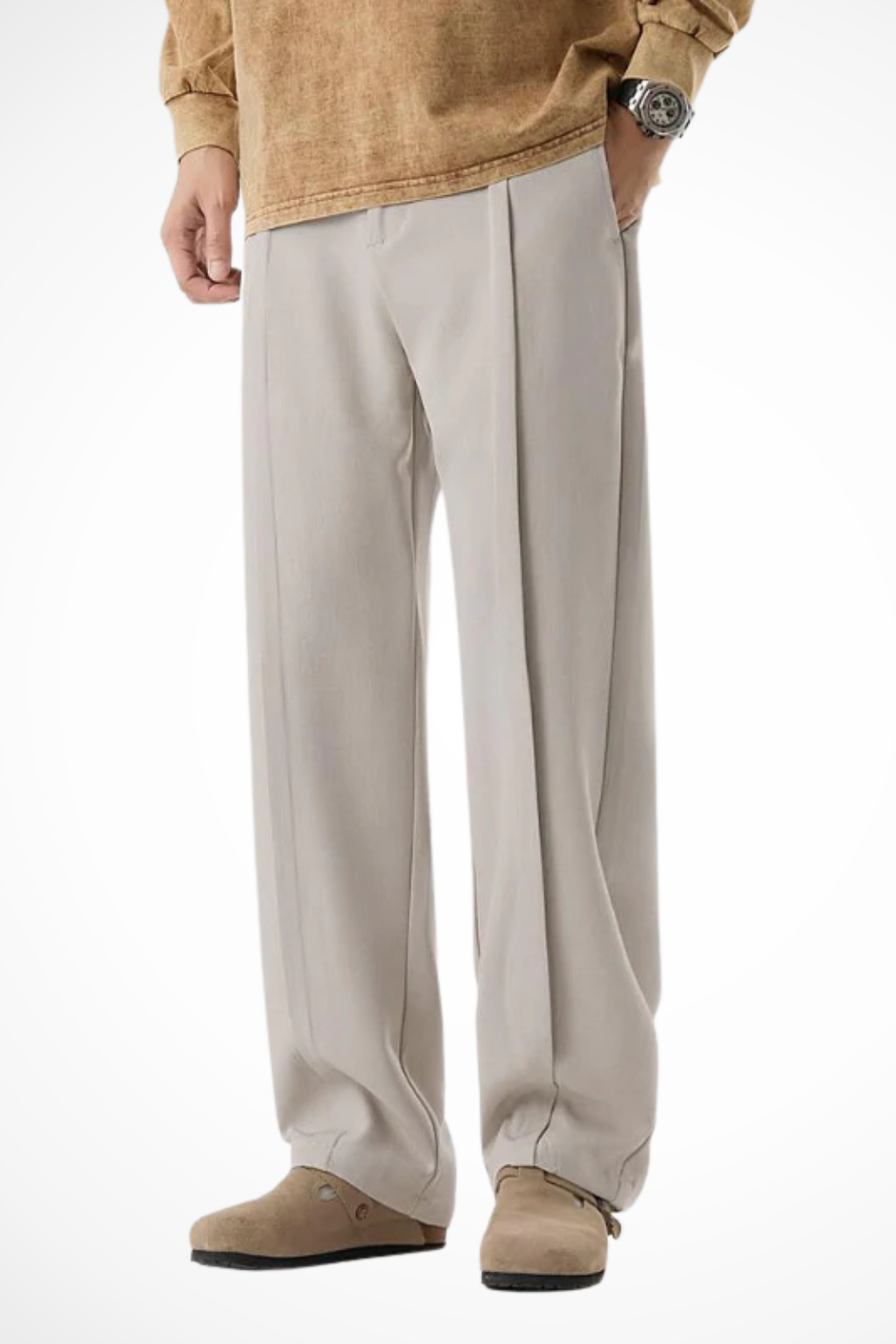 Corden | Men Front Pleat Wide Leg Straight Hem Tailored Trousers