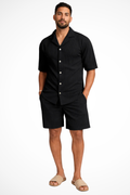 Ralston | Men Short Sleeve Textured Shirt and Shorts Summer Outfit Set