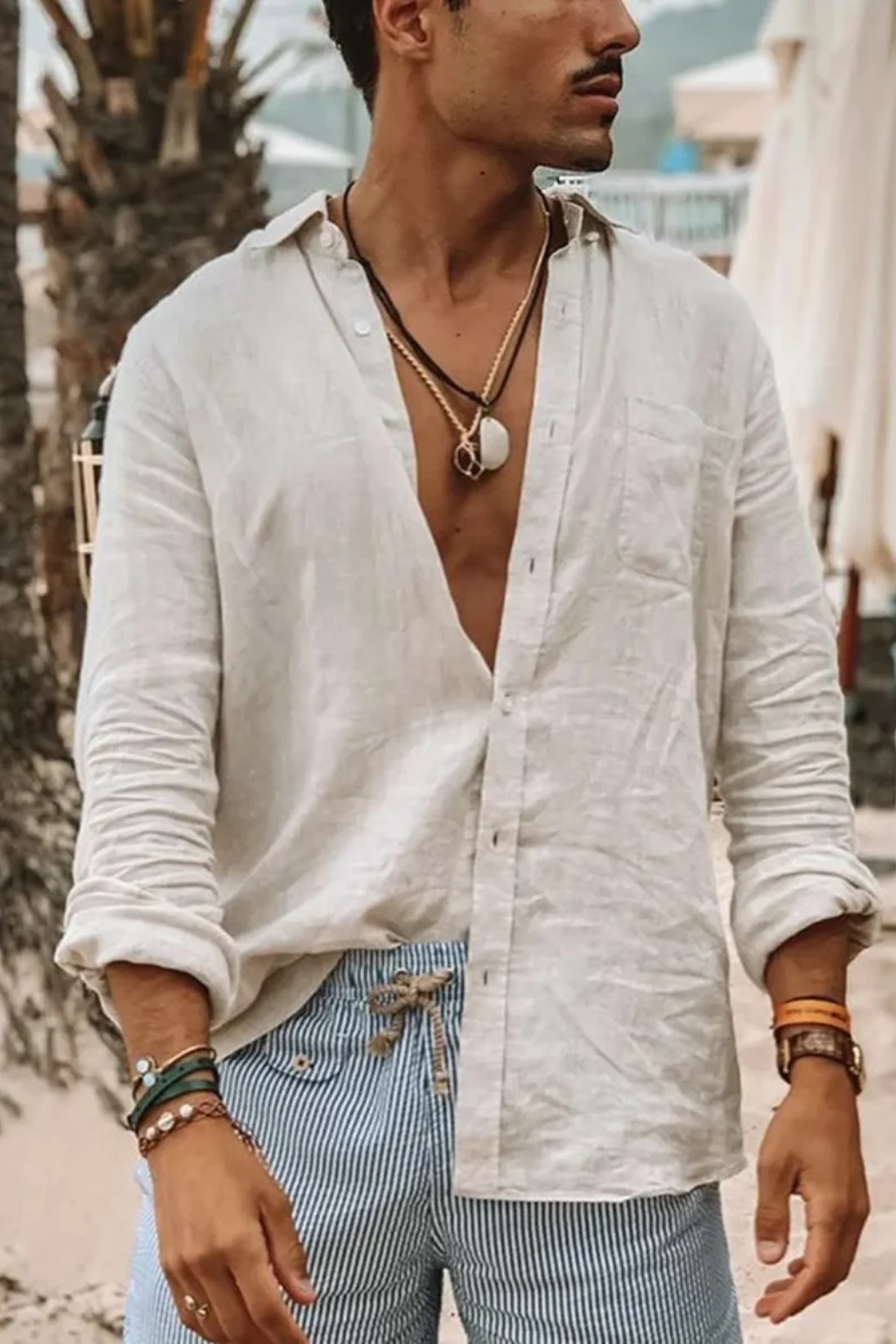 Roman | Men Relaxed Fit Long Sleeve Linen Button Down Shirt