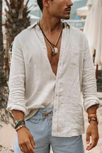 Roman | Men Relaxed Fit Long Sleeve Linen Button Down Shirt