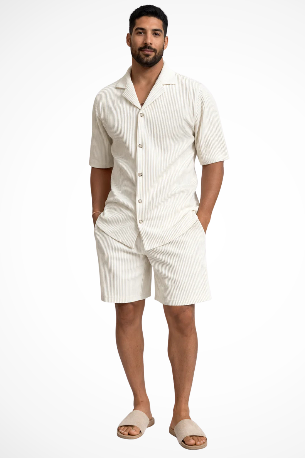 Ralston | Men Short Sleeve Textured Shirt and Shorts Summer Outfit Set