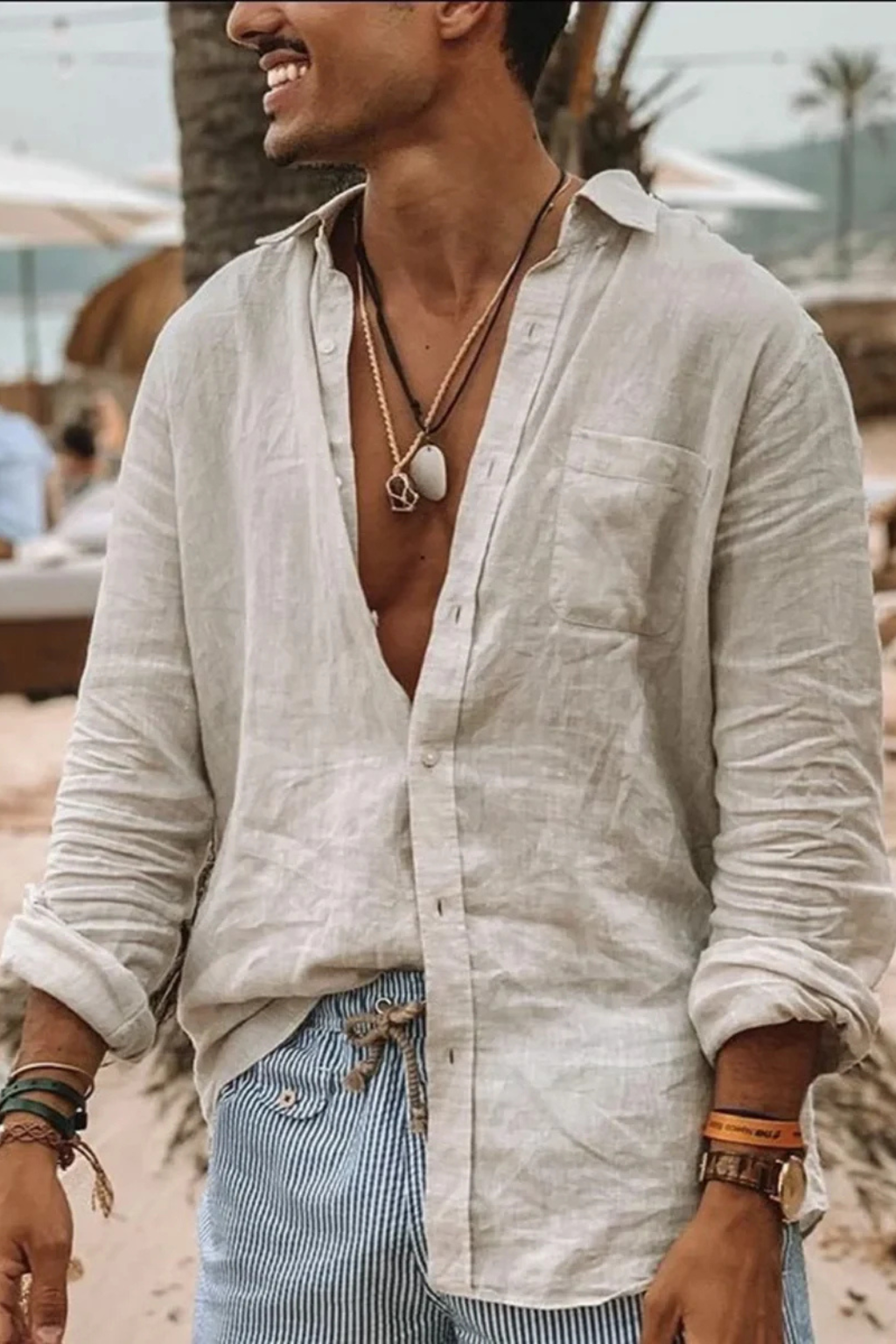 Roman | Men Relaxed Fit Long Sleeve Linen Button Down Shirt