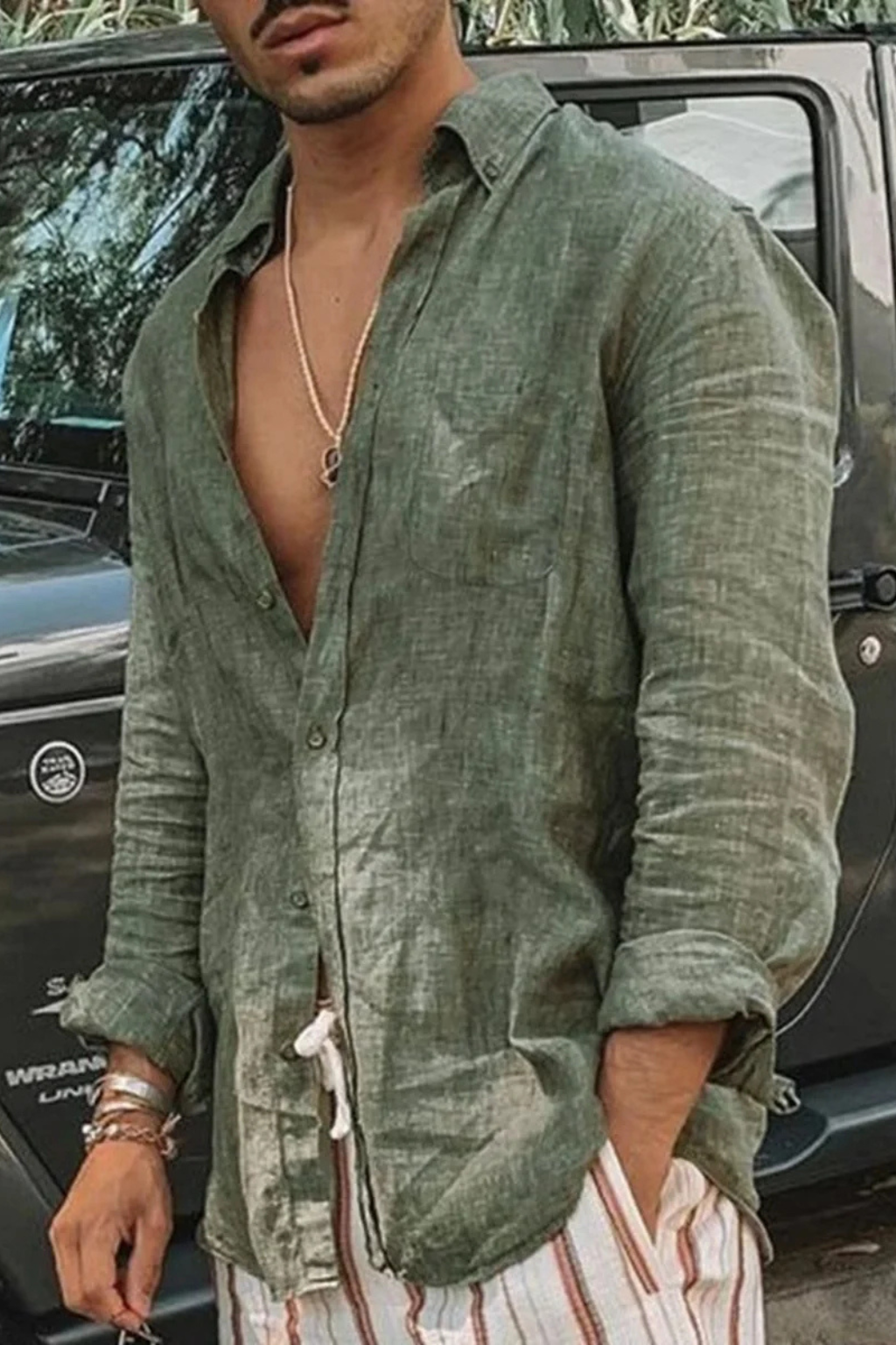 Roman | Men Relaxed Fit Long Sleeve Linen Button Down Shirt