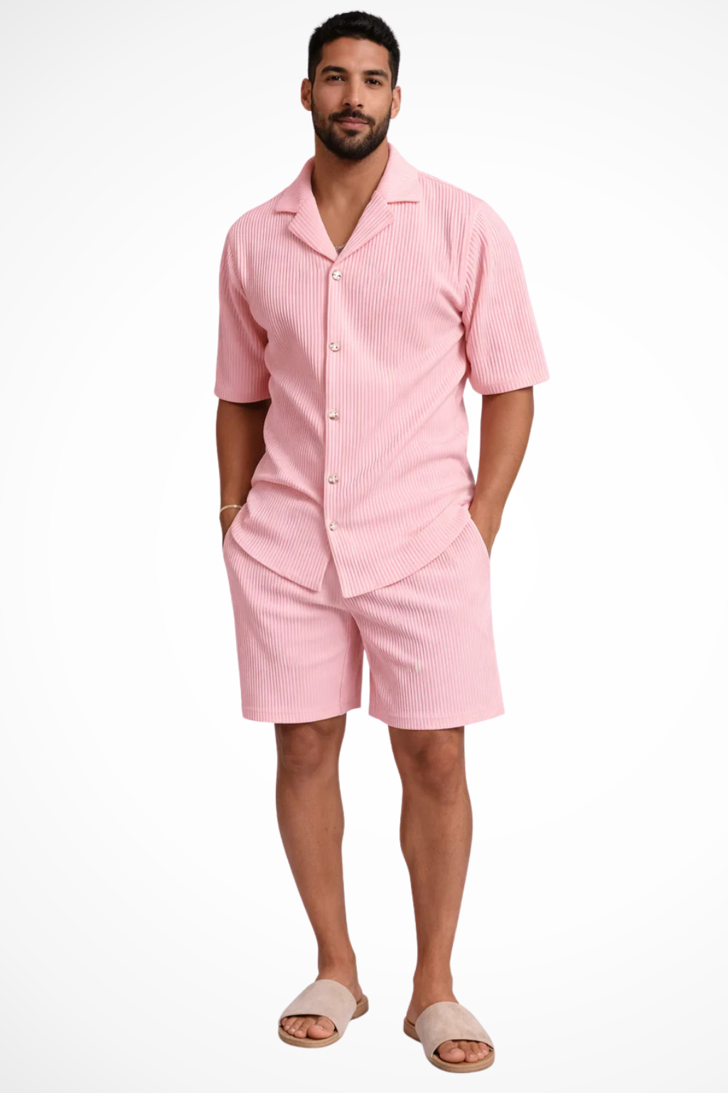 Ralston | Men Short Sleeve Textured Shirt and Shorts Summer Outfit Set