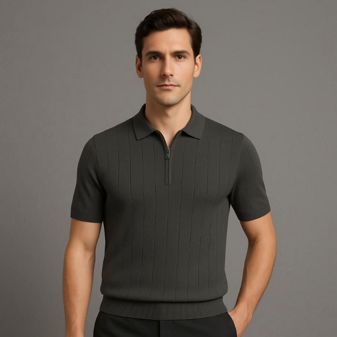 Men’s Firenze Linen-Blend Polo Shirt – Soft Ribbed Texture