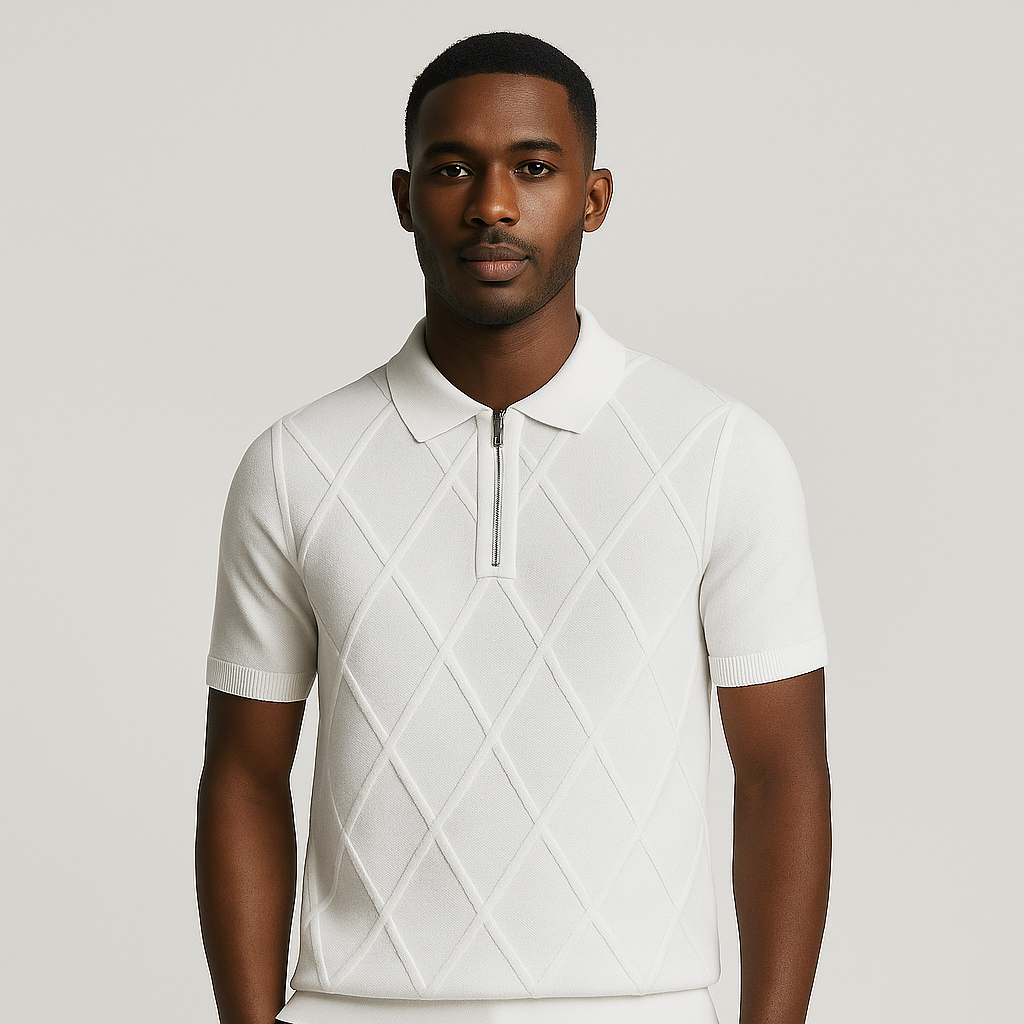 Plymouth Men’s Polo Shirt with Argyle Texture