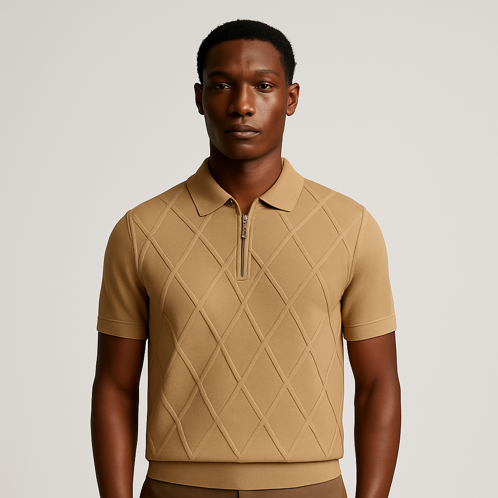 Plymouth Men’s Polo Shirt with Argyle Texture