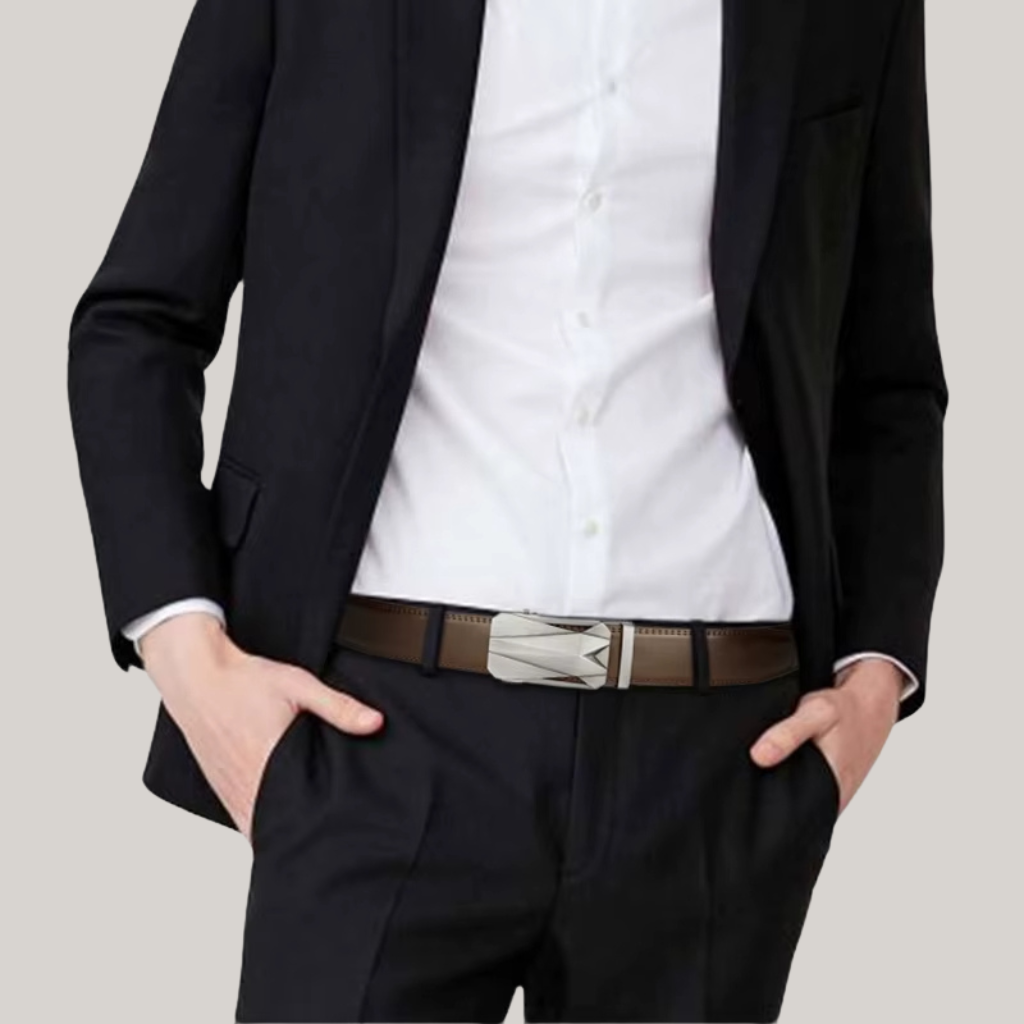 Men’s Leather Belt with Plate Buckle – Lugano Collection