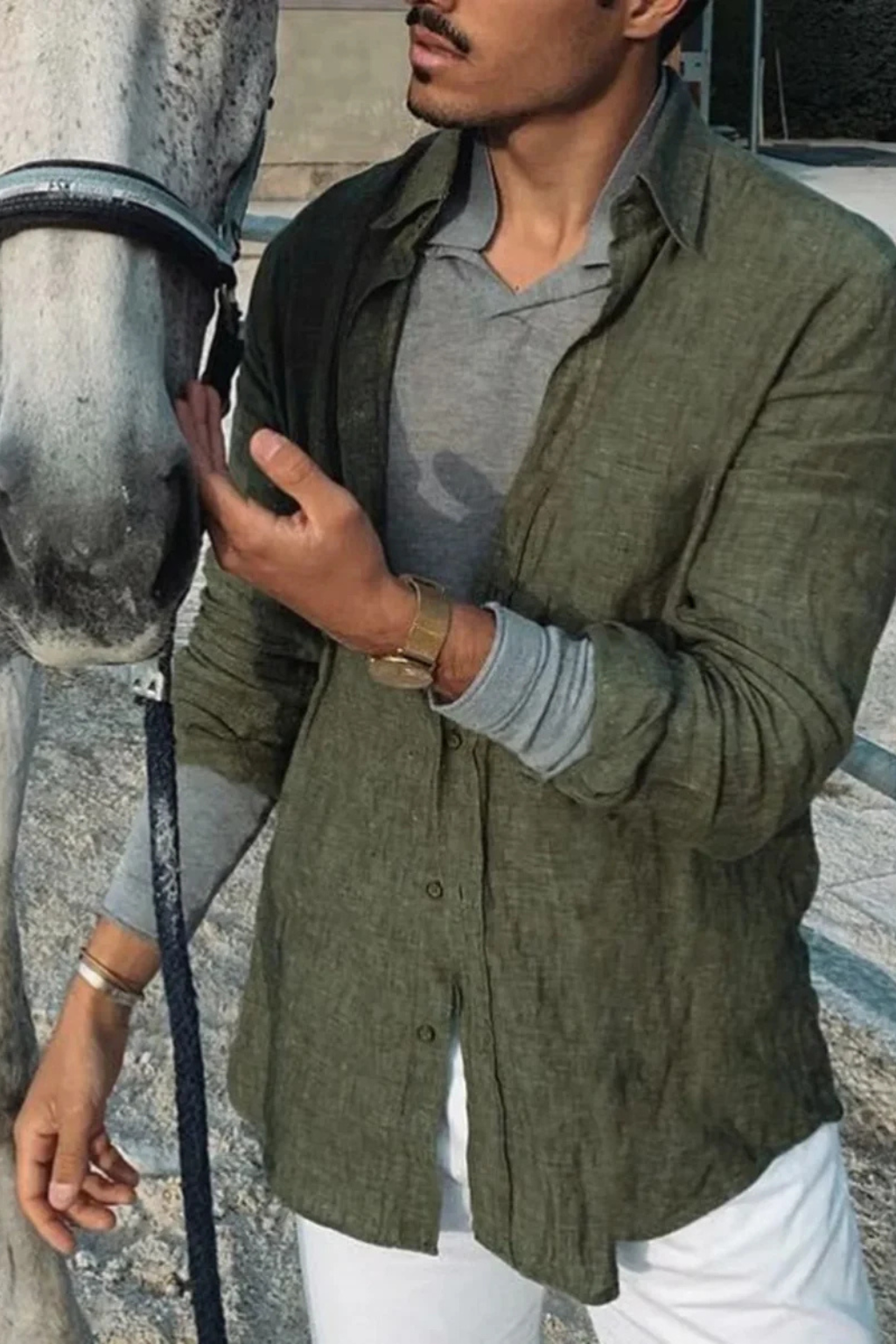 Roman | Men Relaxed Fit Long Sleeve Linen Button Down Shirt