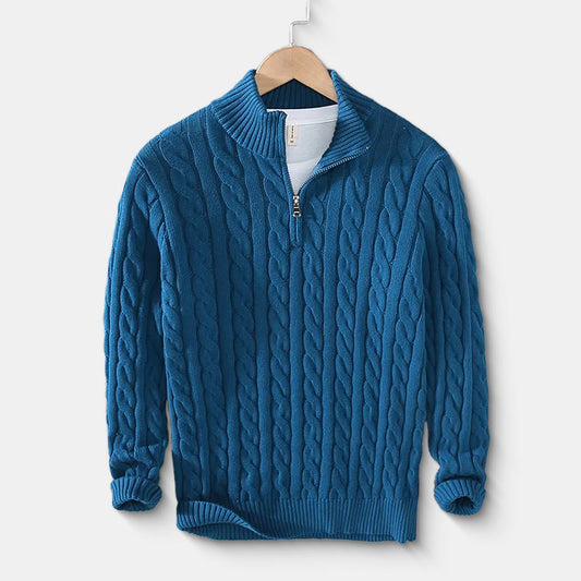 Leicester Royal Textured Cable Knit Sweater – Premium Cotton Elegance