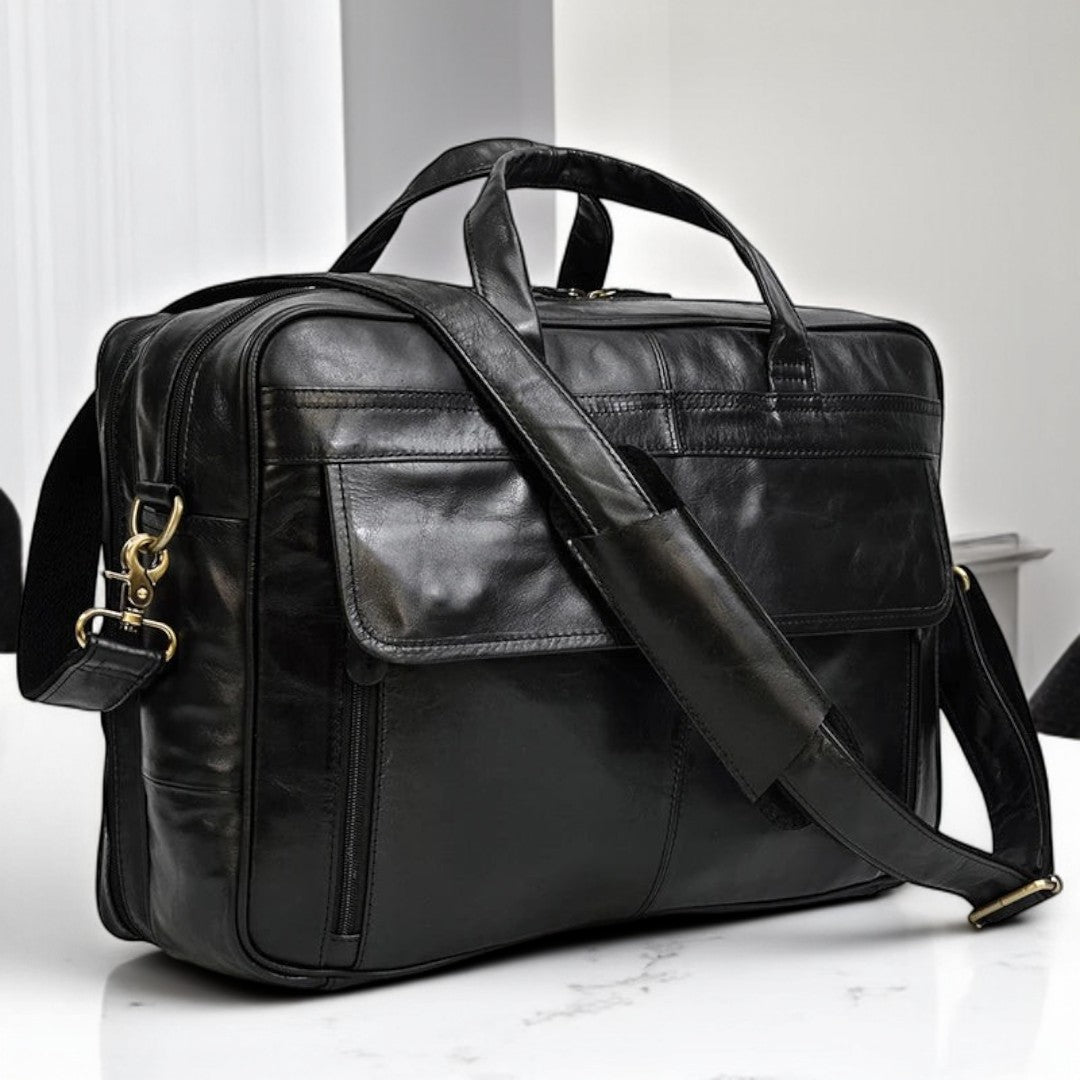 Genuine Leather Executive Briefcase Black Bull Arthur
