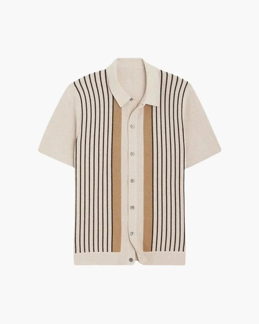 Monte Carlo Men’s Knitted Polo Shirt – Retro Vertical Stripes