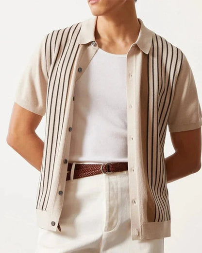 Monte Carlo Men’s Knitted Polo Shirt – Retro Vertical Stripes